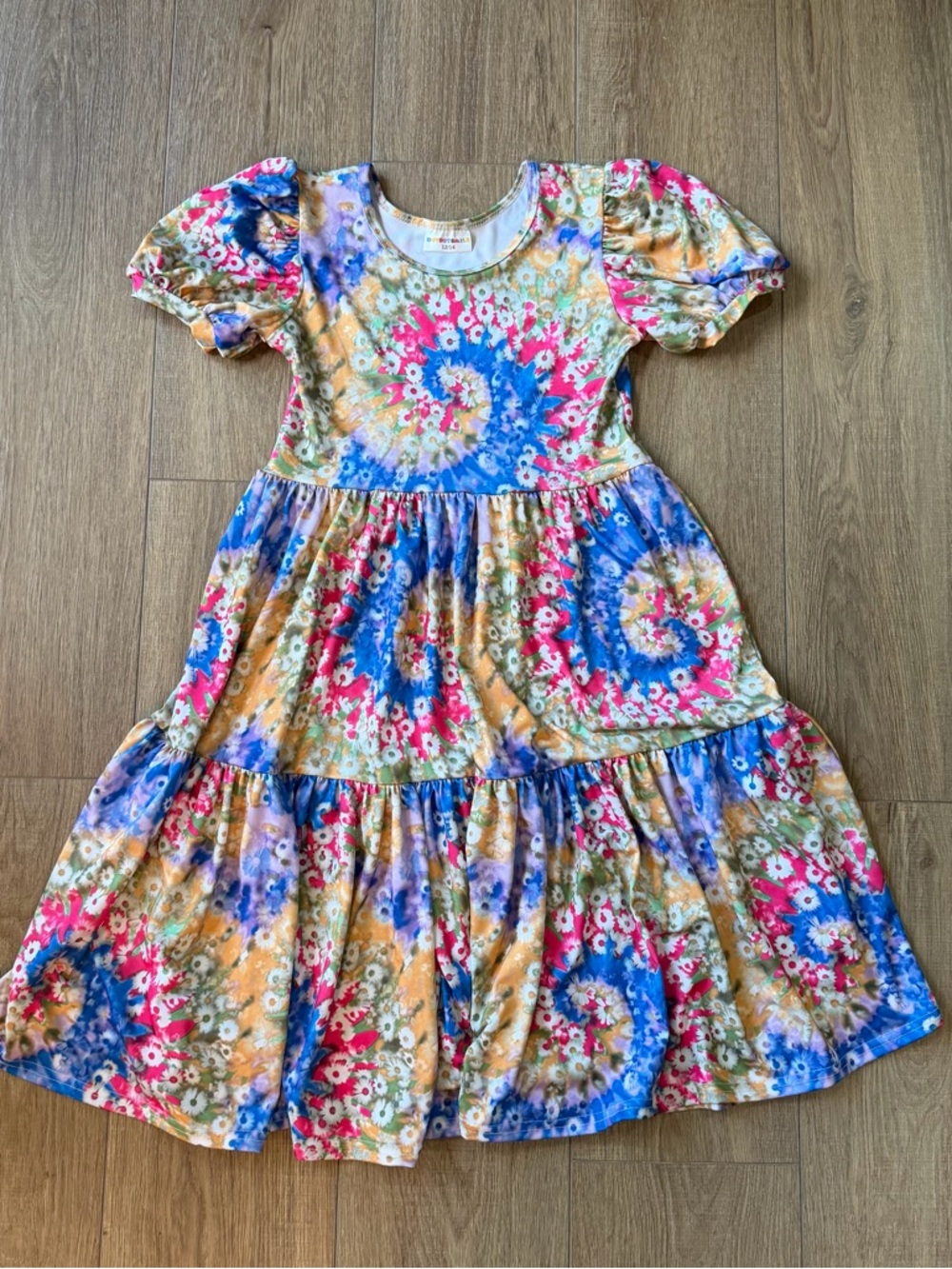 LIKE NEW Dot Dot Smile Tie-Dye Floral Tiered Dress (Sz 12-14)